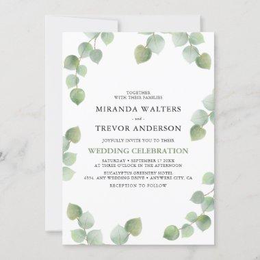 Simple Watercolor Eucalyptus Greenery Wedding Invitations