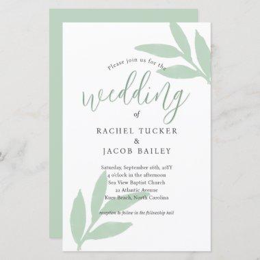 Simple Watercolor Greenery Wedding Invitations