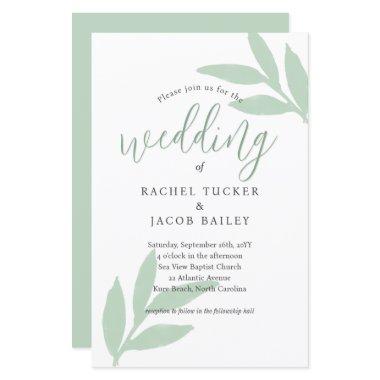 Simple Watercolor Greenery Wedding Invitations