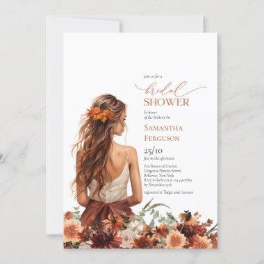 Simple watercolor terracotta flowers wedding gown Invitations