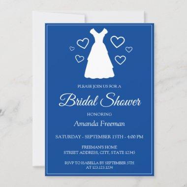 Simple Wedding Dress Silhouette Blue Bridal Shower Invitations