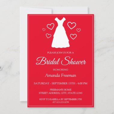 Simple Wedding Dress Silhouette Red Bridal Shower Invitations