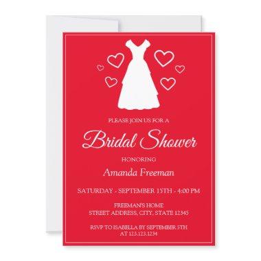 Simple Wedding Dress Silhouette Red Bridal Shower Invitations