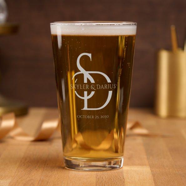 Simple Wedding Monogram Personalized With Name Pint Glass