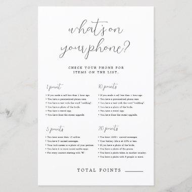 Simple What's On Your Phone Bridal Shower Game