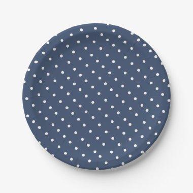 Simple White and Navy Blue Polka Dot Pattern Paper Plates