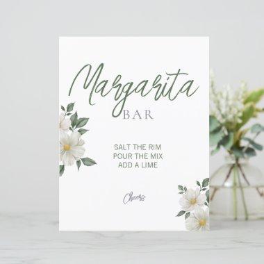 Simple White Floral Bridal Shower Margarita Sign