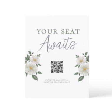 Simple White Floral QR Code Seating Chart Sign