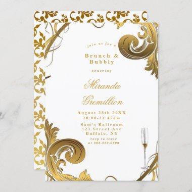 Simple White Gold Ornament Brunch & Bubbly Invite