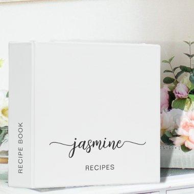 Simple White Monogram Script Cookbook Recipe 3 Ring Binder