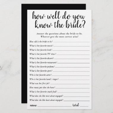 Simple Who Knows the Bride Best | Black Game Invitations