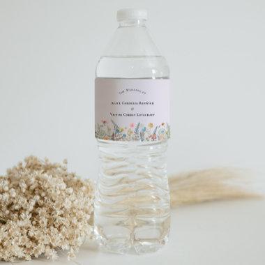 Simple Wildflower Fern Lavender Wedding Water Bottle Label