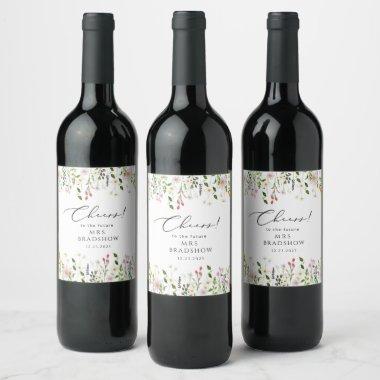 Simple wildfowers bridal shower wine label