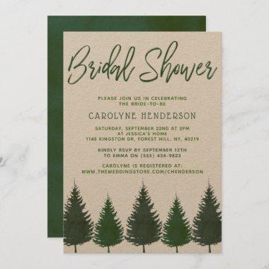 Simple Woodland Pine Trees Greenery Bridal Shower Invitations