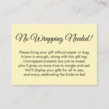 Simple Yellow "No Wrapping Needed" Bridal Shower Enclosure Invitations