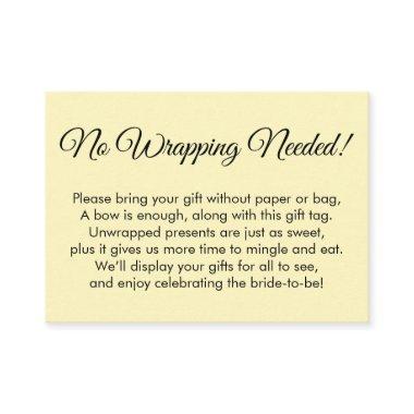 Simple Yellow "No Wrapping Needed" Bridal Shower Enclosure Invitations