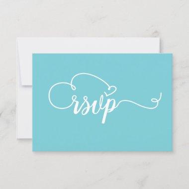 SimpleTeal and white Calligraphy RSVP Wedding