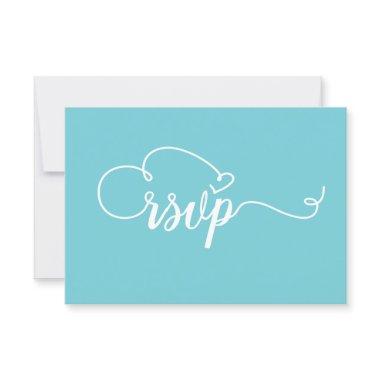 SimpleTeal and white Calligraphy RSVP Wedding