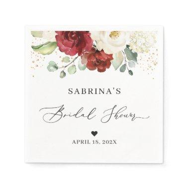 Simply Beautiful Red White Floral Bridal Shower Napkins