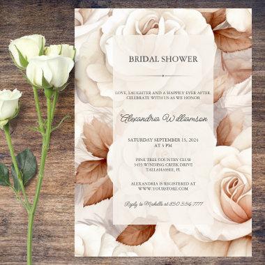 Simply Elegant Ivory & Rust Roses Bridal Shower Invitations