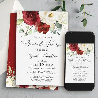 Simply Graceful Red White Floral Bridal Shower Invitations