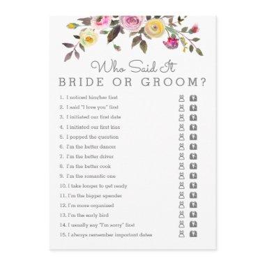 Simply Pretty Bridal Shower Who Said It Game Invitations