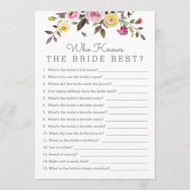 Simply Pretty Who Knows Her Best Shower Game Invitations