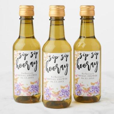 Sip Hooray Boho Butterfly Hydrangea Bridal Shower Wine Label