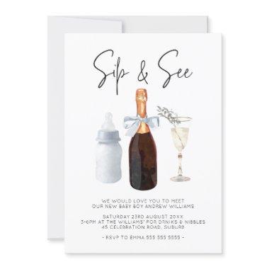 Sip & See Elegant Watercolor Blue Baby Boy