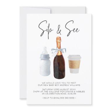Sip & See Elegant Watercolor Blue Coffee Champagne