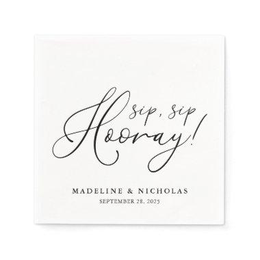 Sip Sip Hooray Black And White Modern Wedding Napkins