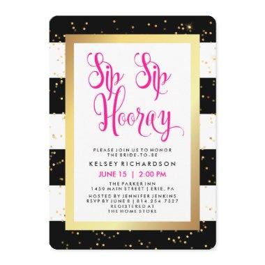 Sip Sip Hooray Black White and Gold Bridal Shower Invitations