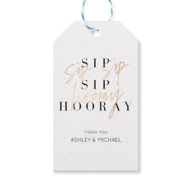 Sip Sip Hooray Black White Gold Engagement Party Gift Tags