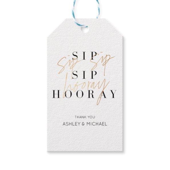 Sip Sip Hooray Black White Gold Engagement Party Gift Tags