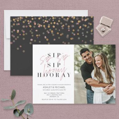 Sip Sip Hooray Black White Photo Couple's Shower Invitations