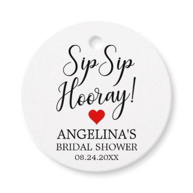 SIP SIP HOORAY Bridal Shower Red Heart Thank You Favor Tags