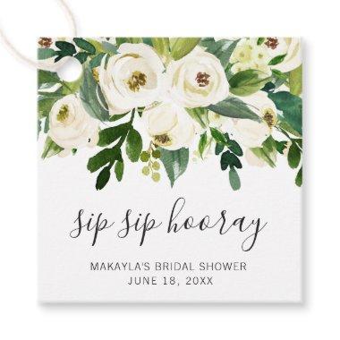 Sip Sip Hooray Elegant White Floral Bridal Shower Favor Tags