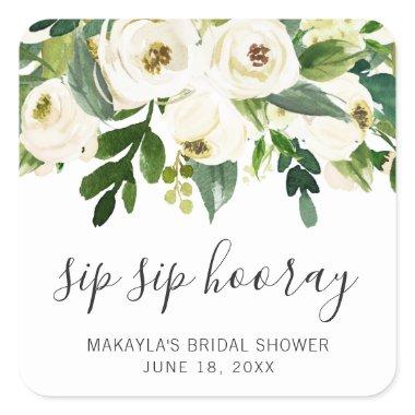 Sip Sip Hooray Elegant White Floral  Square Sticker