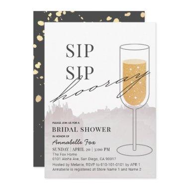 Sip Sip Hooray Gold Champagne Gray Bridal Shower Invitations