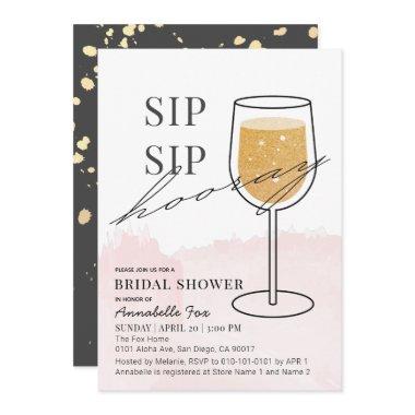 Sip Sip Hooray Gold Wine Glass Pink Bridal Shower Invitations