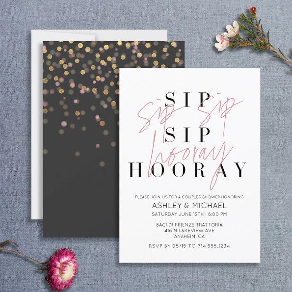 Sip Sip Hooray Modern Black White Bridal Shower Invitations