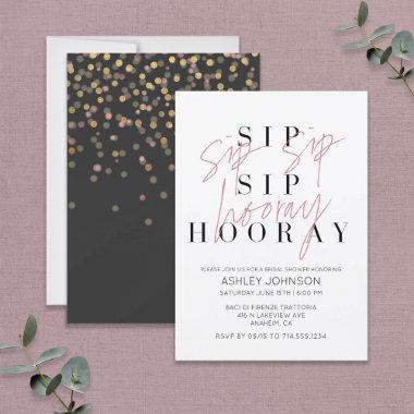 Sip Sip Hooray Modern Black White Bridal Shower Invitations