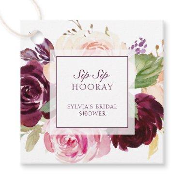 Sip Sip Hooray Moody Plum Floral Bridal Shower Favor Tags