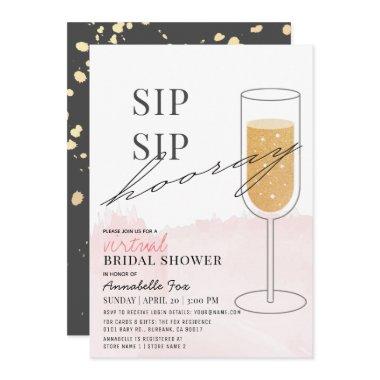 Sip Sip Hooray Pink Virtual Bridal Shower Invitations