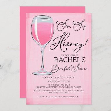Sip Sip Hooray Pink Wine Bridal Shower Invitations