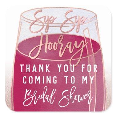 Sip Sip Hooray Watercolor Red Wine Bridal Shower Square Sticker