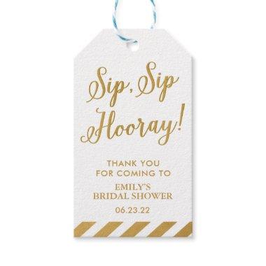 Sip Sip Hooray White and Gold Bridal Shower Wine Gift Tags