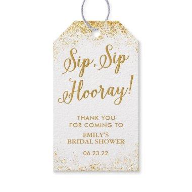 Sip Sip Hooray White and Gold Bridal Shower Wine Gift Tags