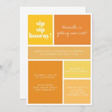 Sip Sip Hooray Yellow Orange Bridal Brunch Shower Invitations
