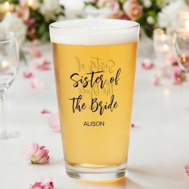 Sister of the Bride Wedding Black White Glass Cup